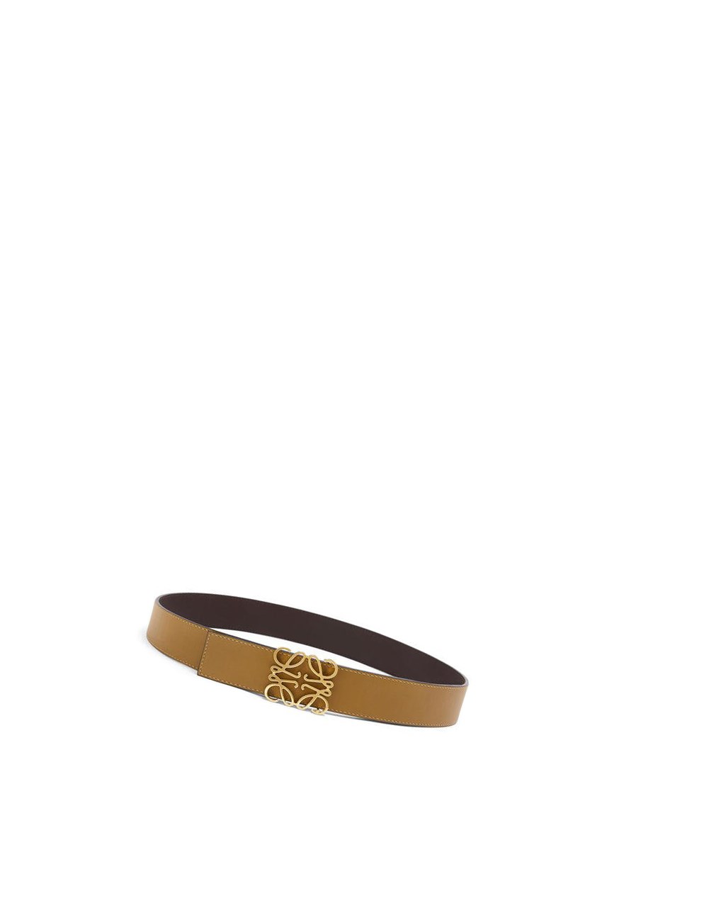 Loewe Reversible Anagram belt in smooth calfskin and brass Chocolat Doré | 2054LJSMQ