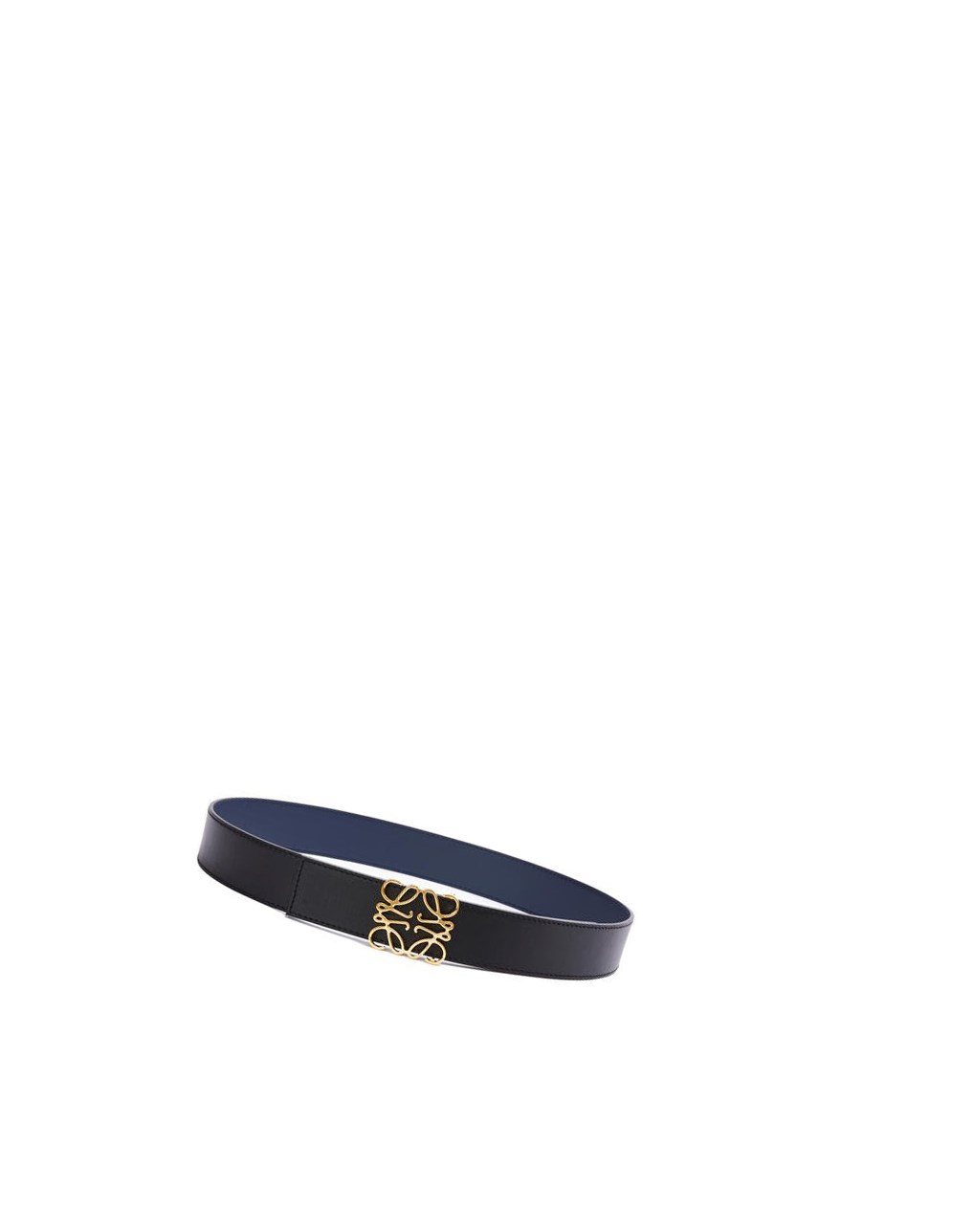 Loewe Reversible Anagram belt in smooth calfskin and brass Noir Bleu Marine Doré | 2918NCHYB