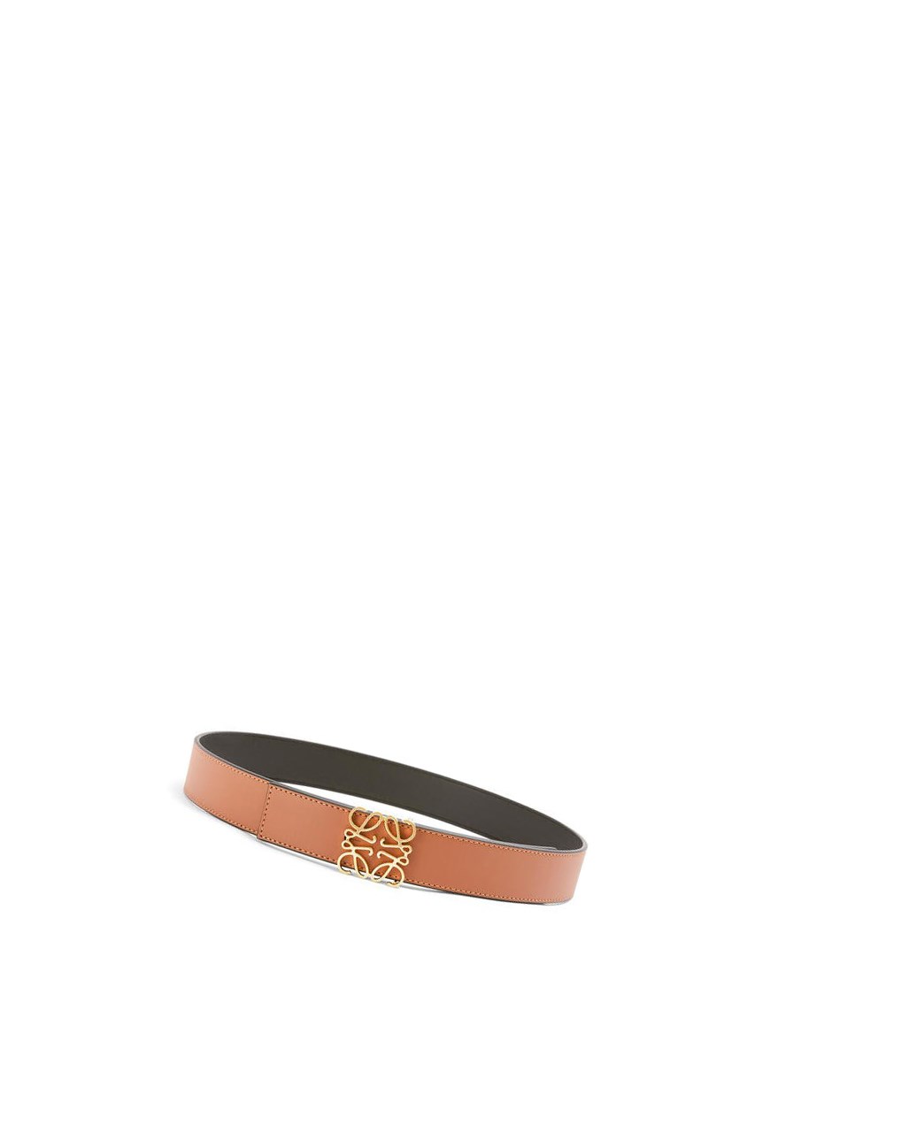 Loewe Reversible Anagram belt in smooth calfskin Noir Doré | 3087EGWSH