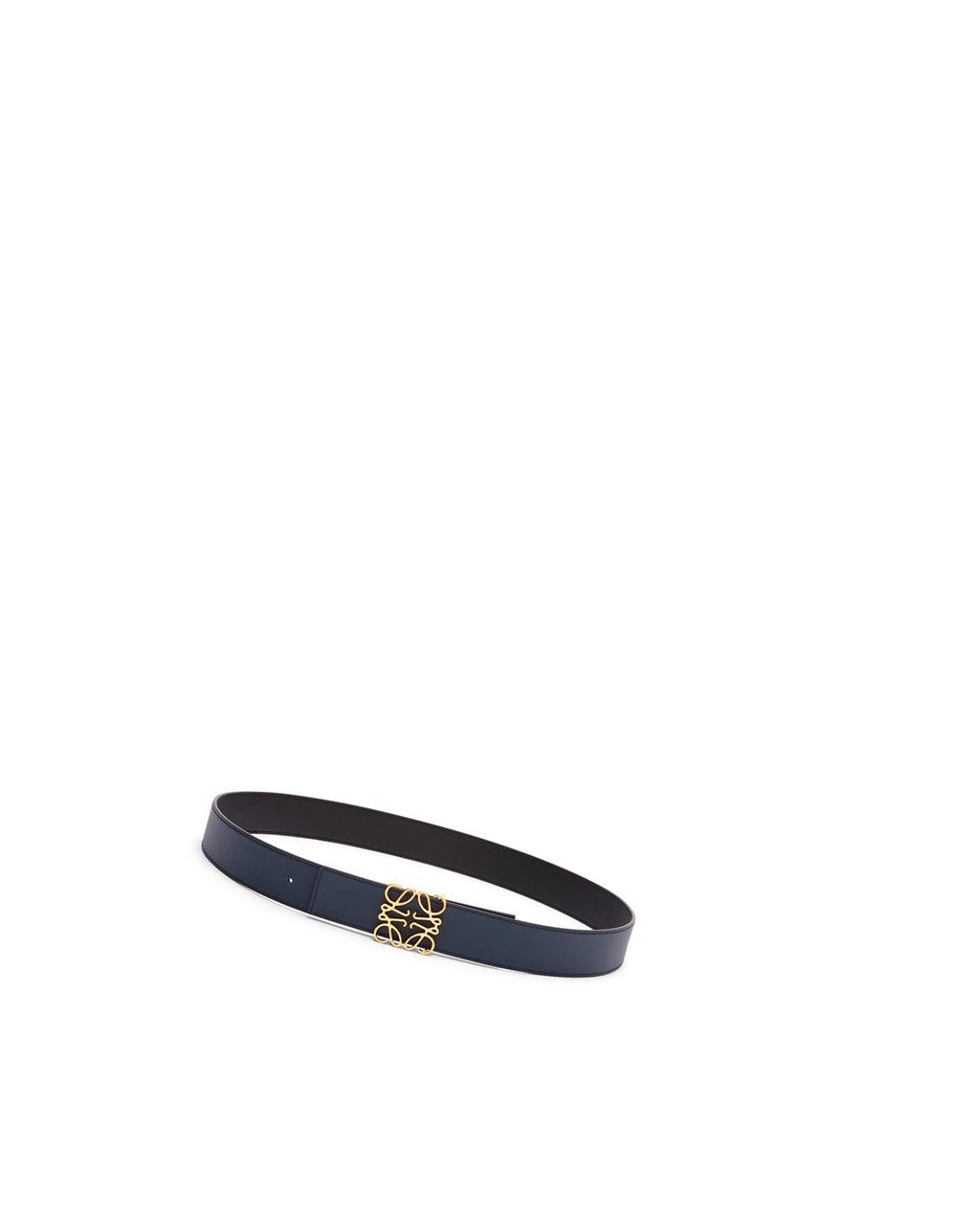 Loewe Reversible Anagram belt in smooth calfskin and brass Noir Doré | 6541ELTCV