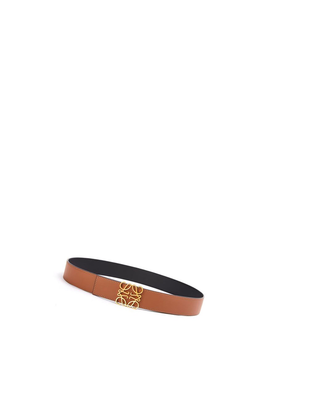 Loewe Reversible Anagram belt in smooth calfskin and brass Noir Doré | 7516XHFWB