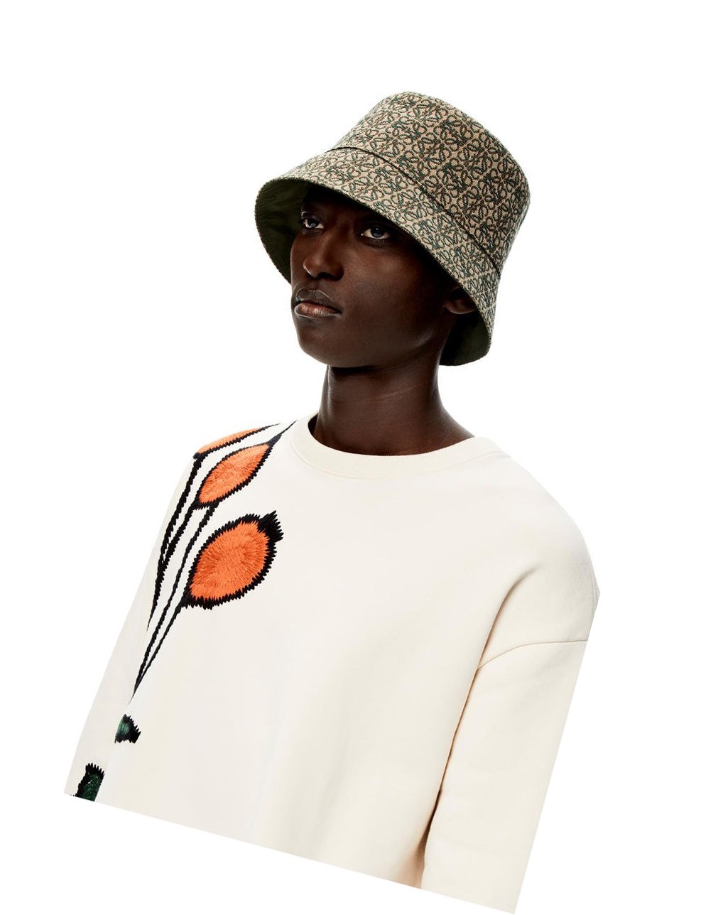 Loewe Reversible Anagram bucket hat in jacquard and nylon Kaki Vert | 4613MDGWL