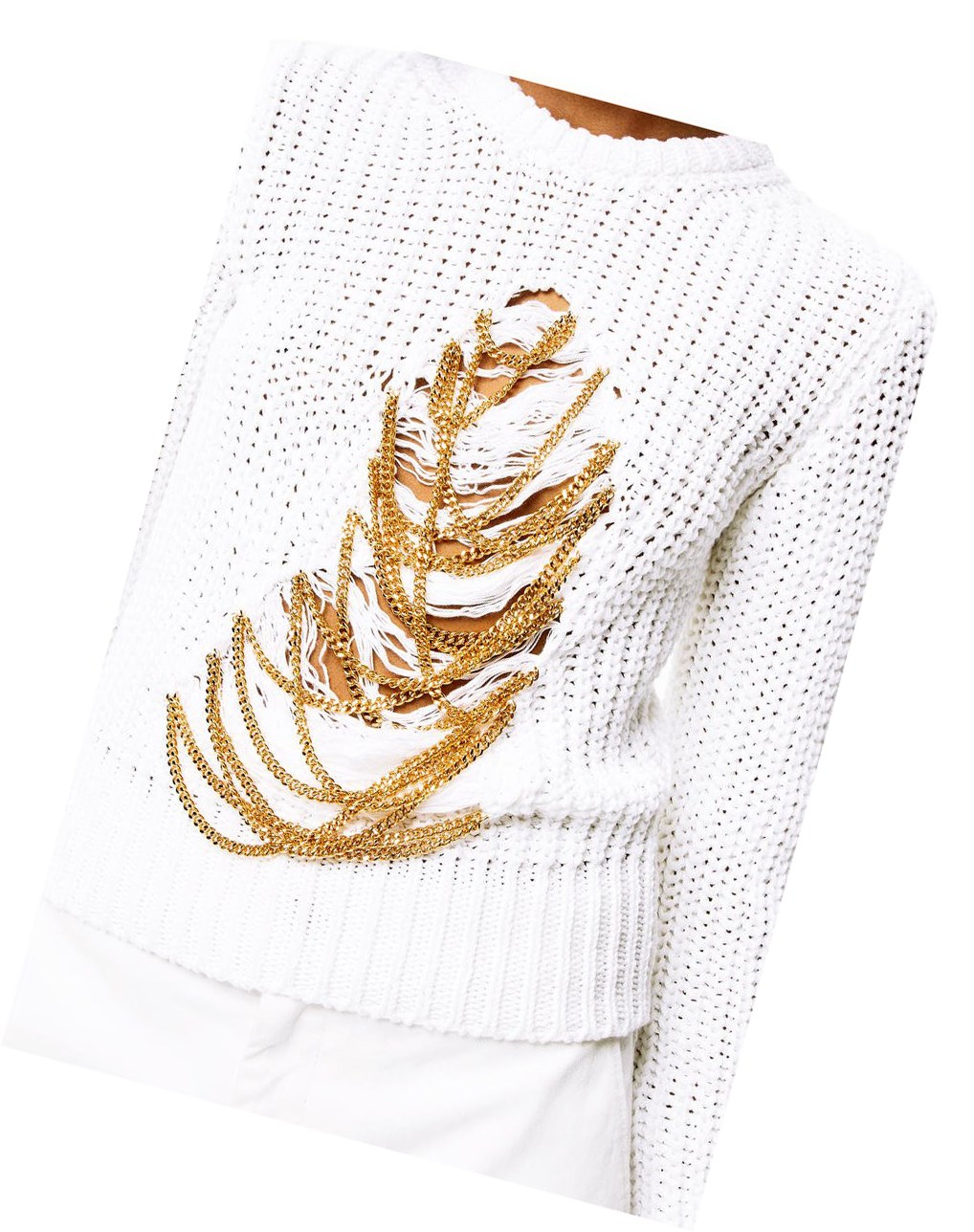 Loewe Ripped chain sweater in hem and linen Blanche | 4503LFBST