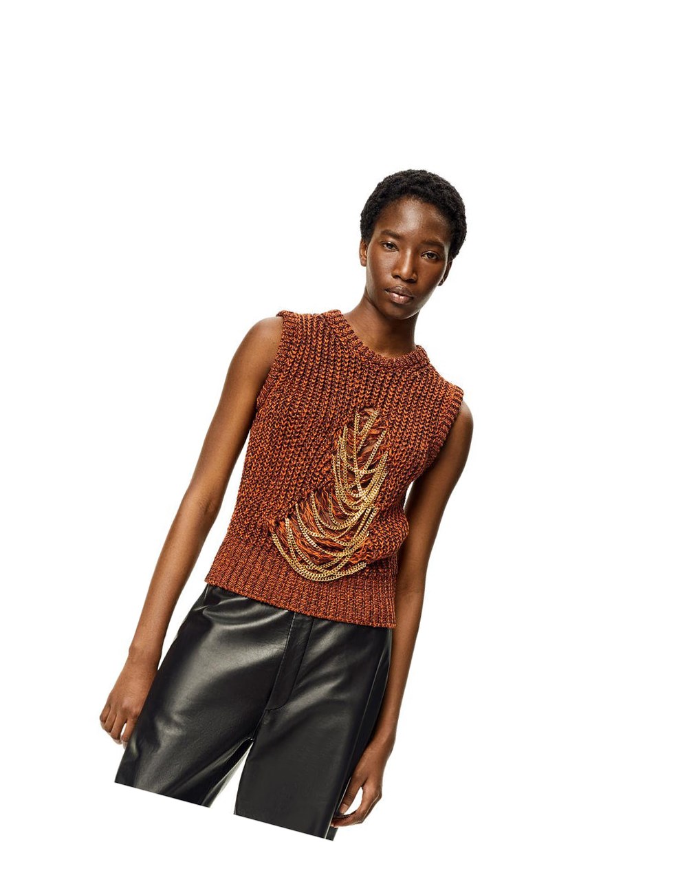 Loewe Ripped chain vest in hemp and linen Marron | 5176KHVQM