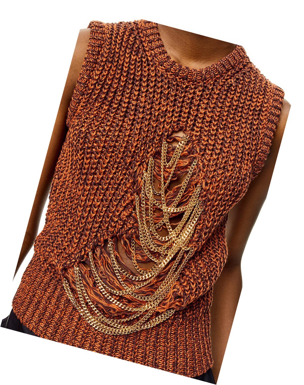 Loewe Ripped chain vest in hemp and linen Marron | 5176KHVQM