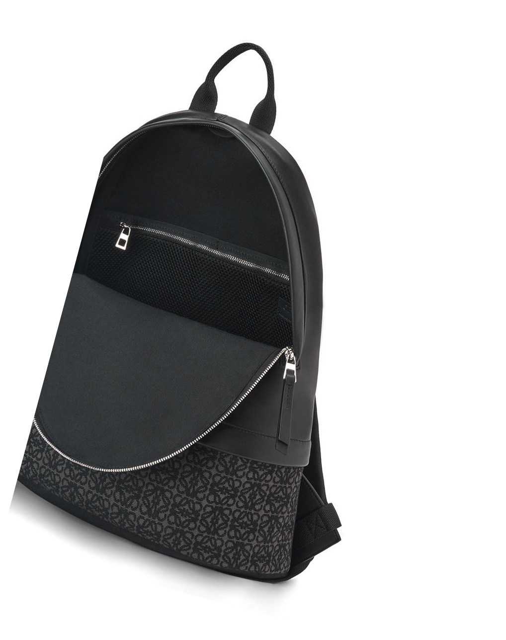 Loewe Round Slim Backpack in calfskin and Anagram jacquard Noir | 7290RDJKU