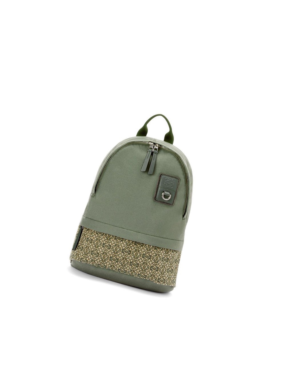 Loewe Round Slim Backpack in canvas and Anagram jacquard Kaki Vert | 3706AJDOL