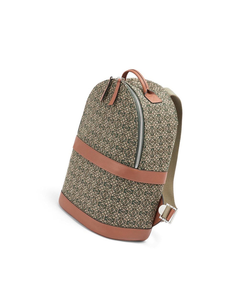 Loewe Round backpack in Anagram jacquard and calfskin Kaki Vert | 7210ZNKPT