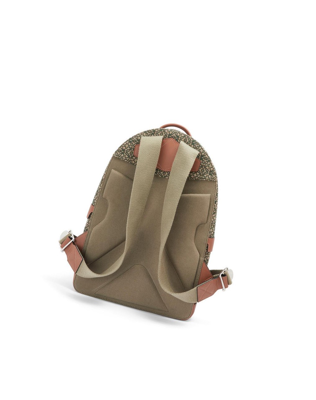 Loewe Round backpack in Anagram jacquard and calfskin Kaki Vert | 7210ZNKPT