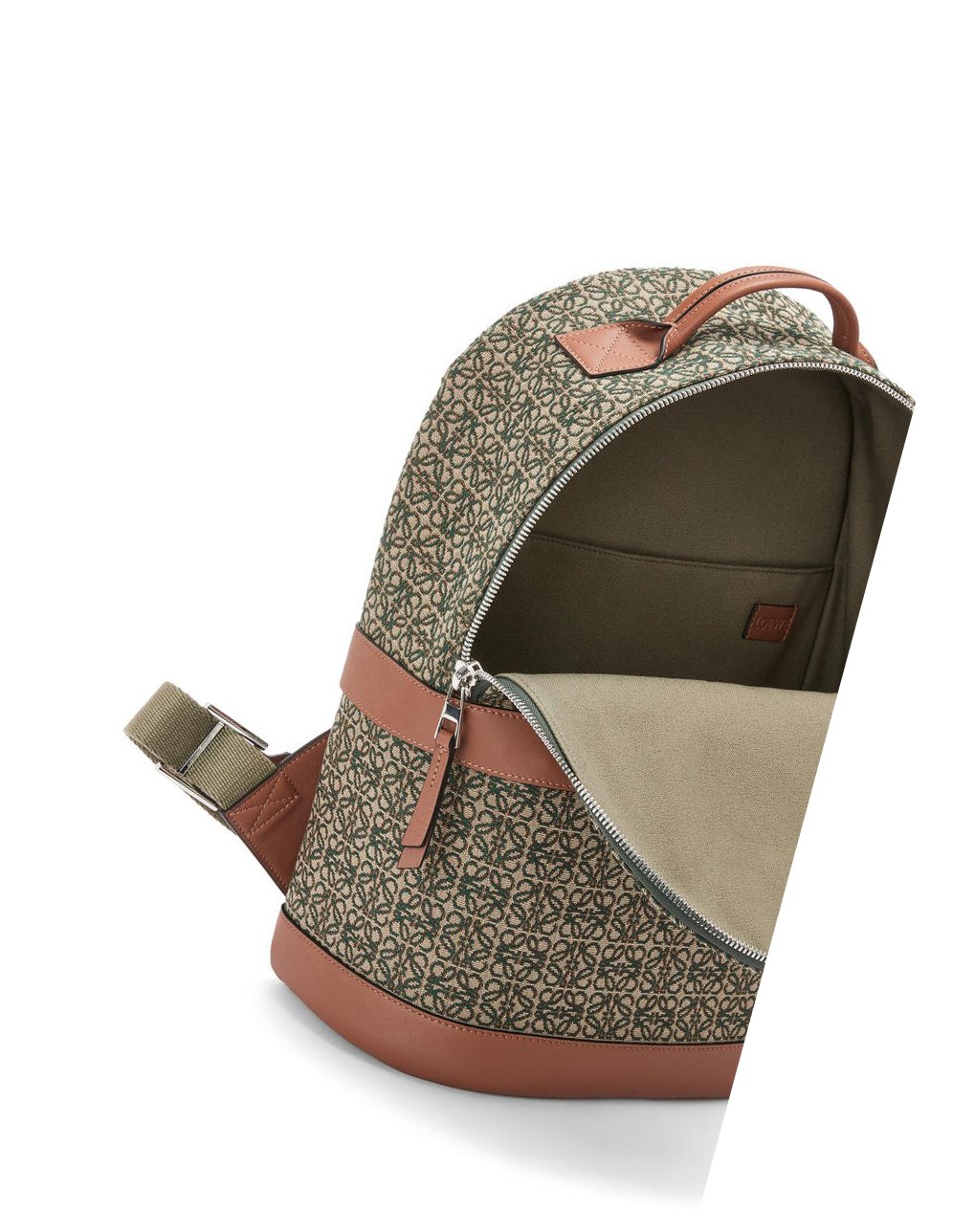 Loewe Round backpack in Anagram jacquard and calfskin Kaki Vert | 7210ZNKPT