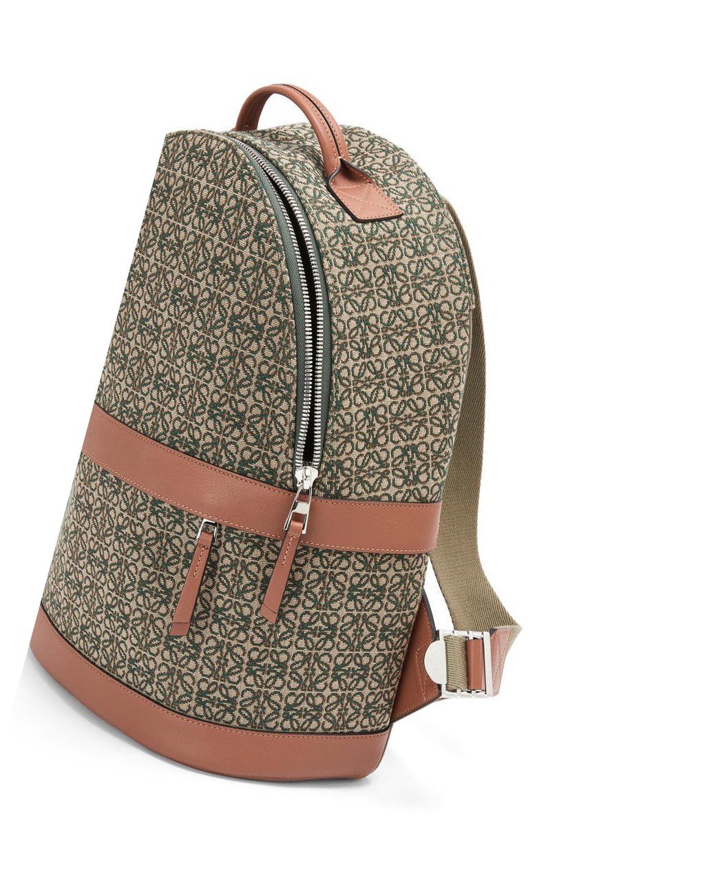 Loewe Round backpack in Anagram jacquard and calfskin Kaki Vert | 7210ZNKPT