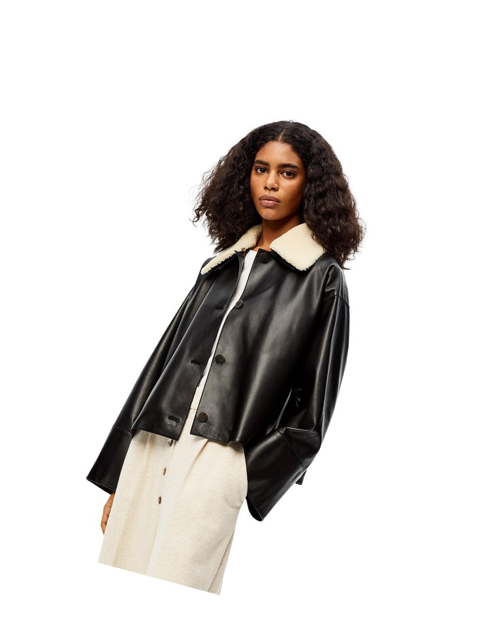 Loewe Shearling collar jacket in nappa and shearling Noir | 8327ECPXN