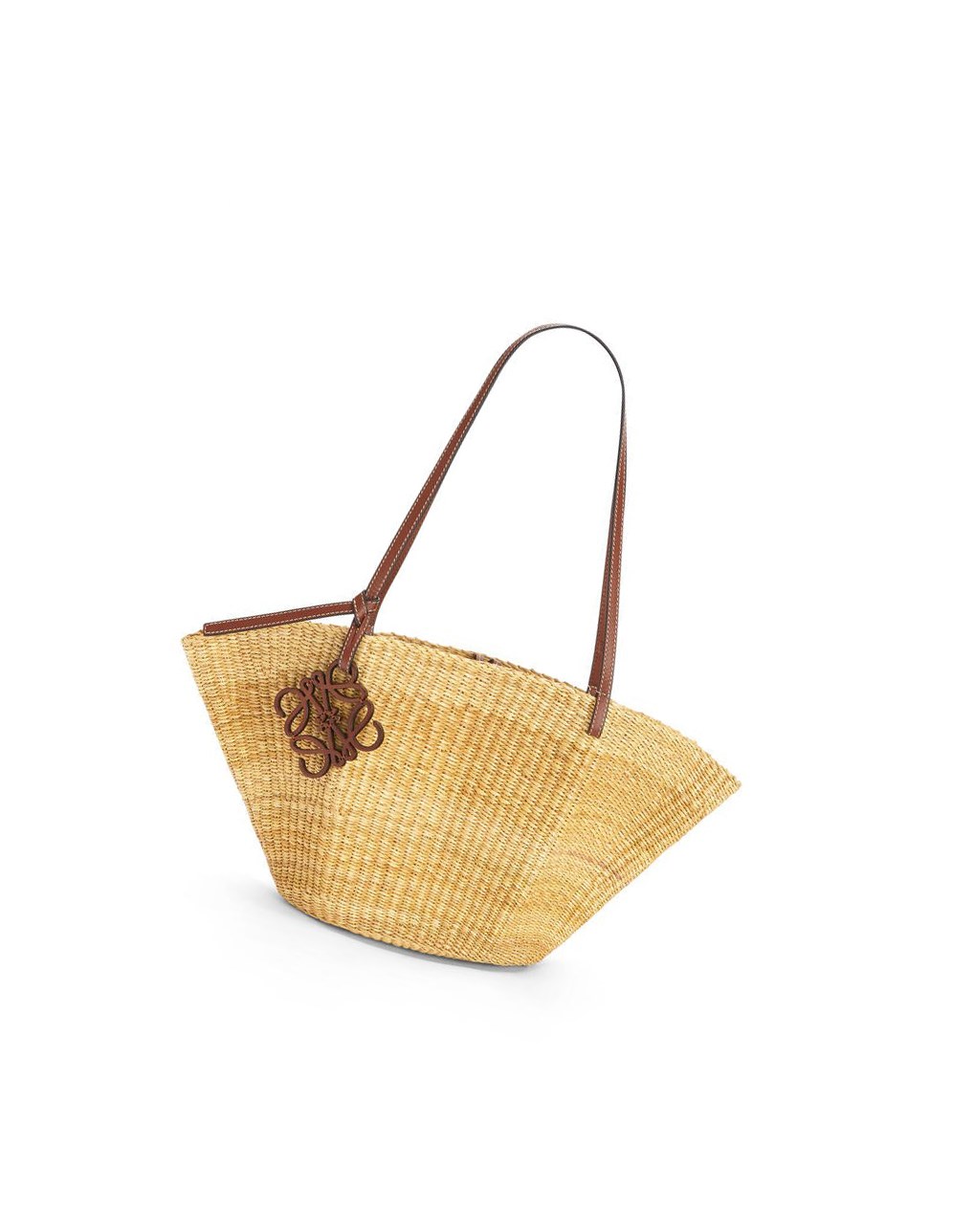 Loewe Shell Basket bag in elephant grass and calfskin Natural / Pecan | 1672BHFQA