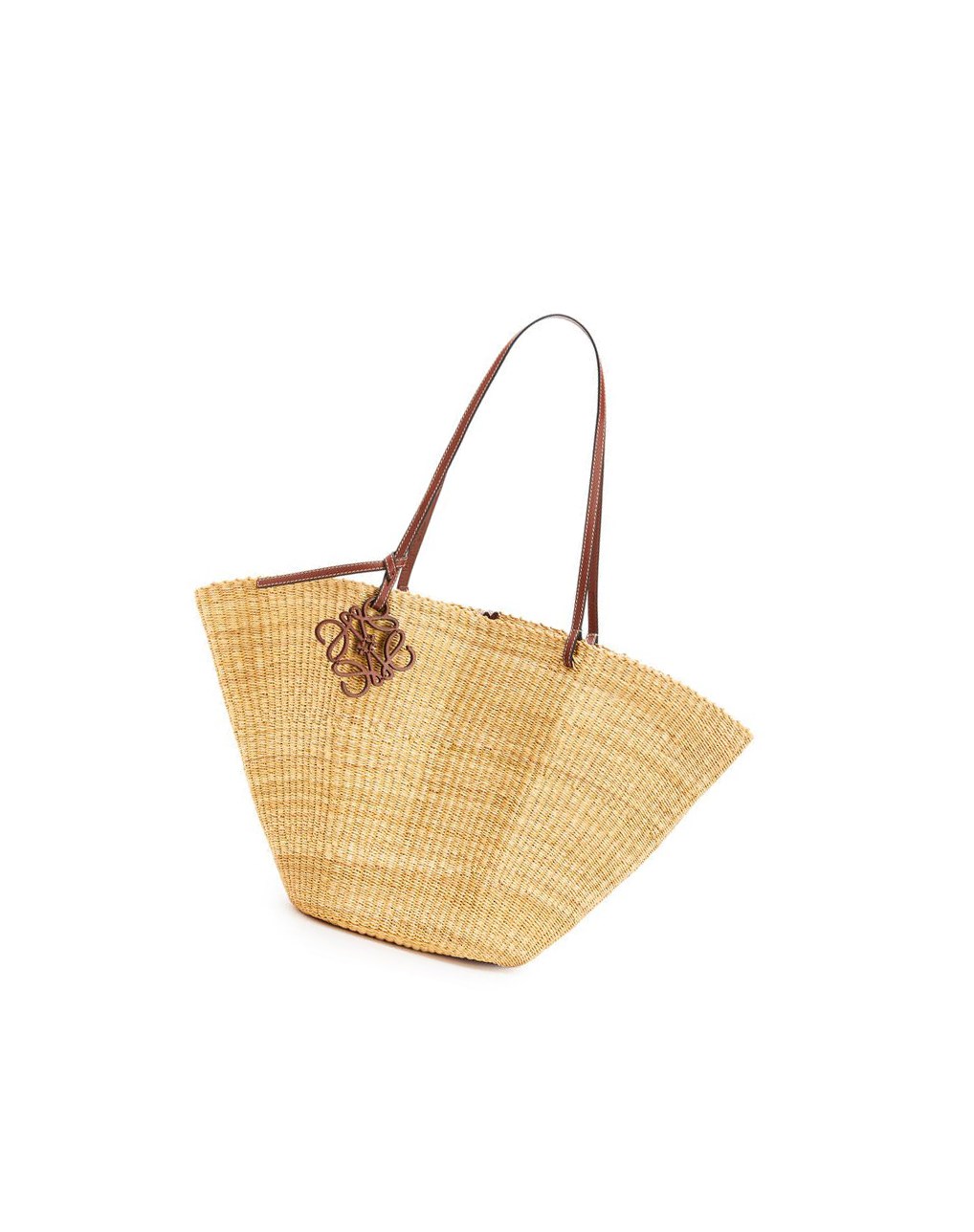 Loewe Shell Basket bag in elephant grass and calfskin Natural / Pecan | 1672BHFQA