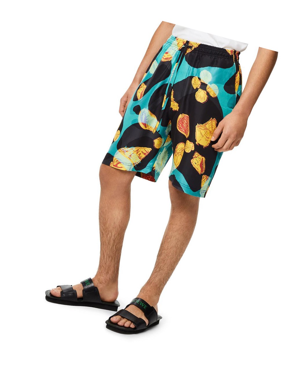 Loewe Shell print drawstring shorts in silk Noir Turquoise | 2763ZHEOU