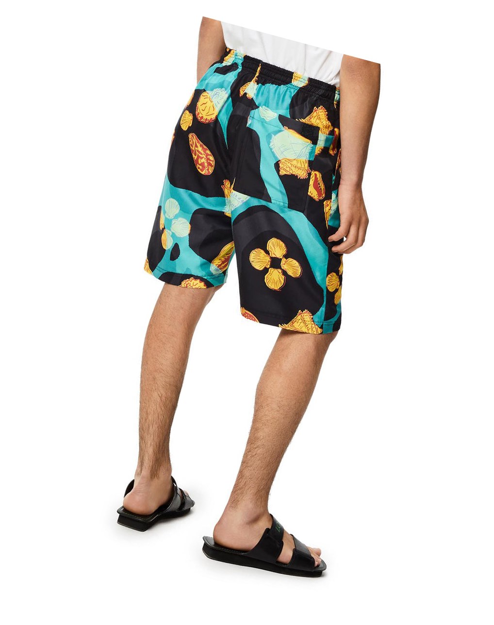 Loewe Shell print drawstring shorts in silk Noir Turquoise | 2763ZHEOU