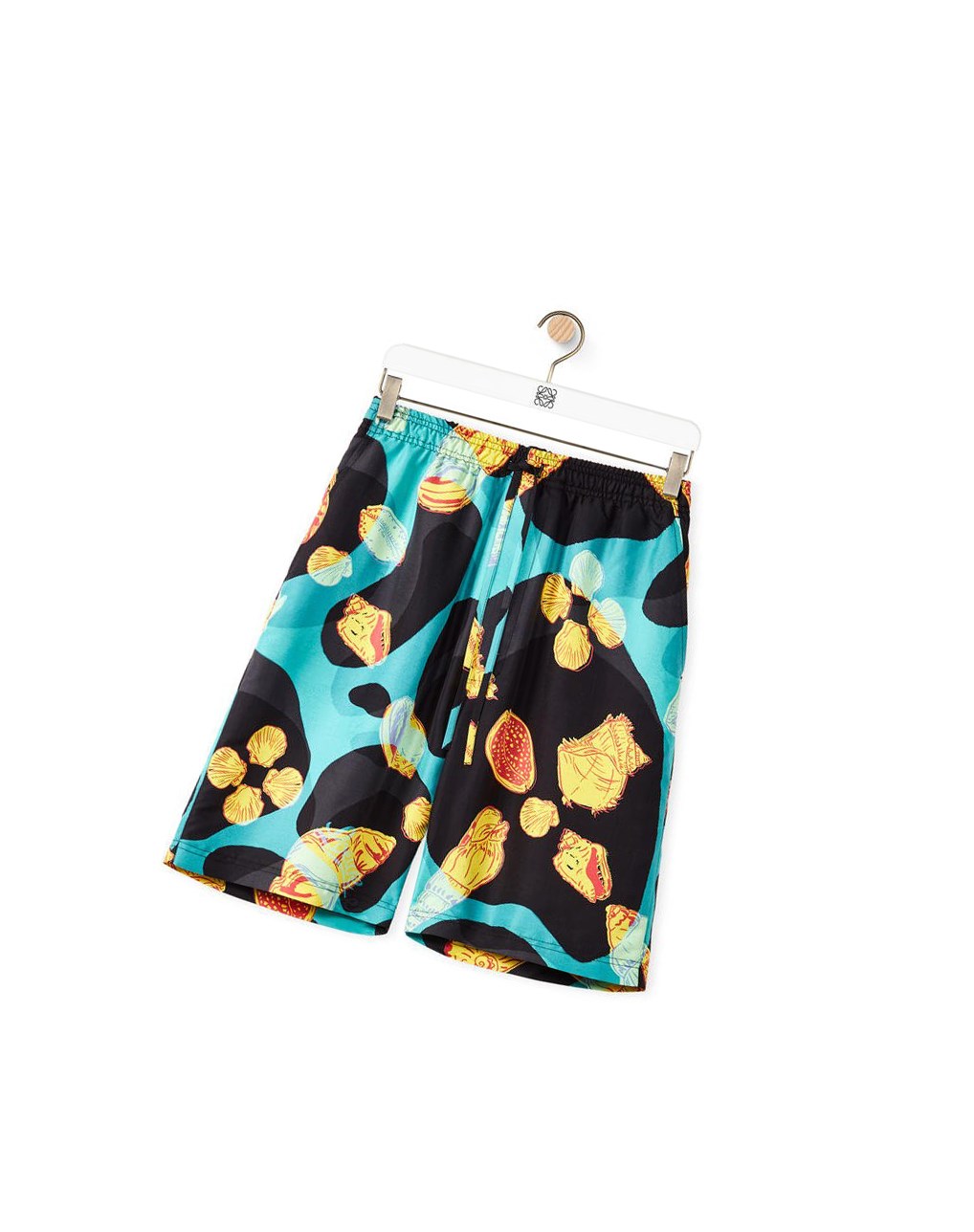 Loewe Shell print drawstring shorts in silk Noir Turquoise | 2763ZHEOU