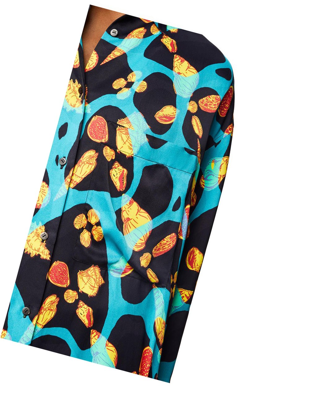 Loewe Shell print shirt in viscose Noir Turquoise | 7643MROVE