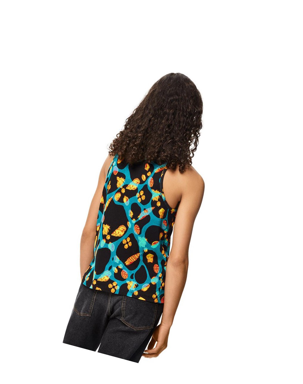 Loewe Shell print tank top in cotton Noir Turquoise | 7293VCYOI