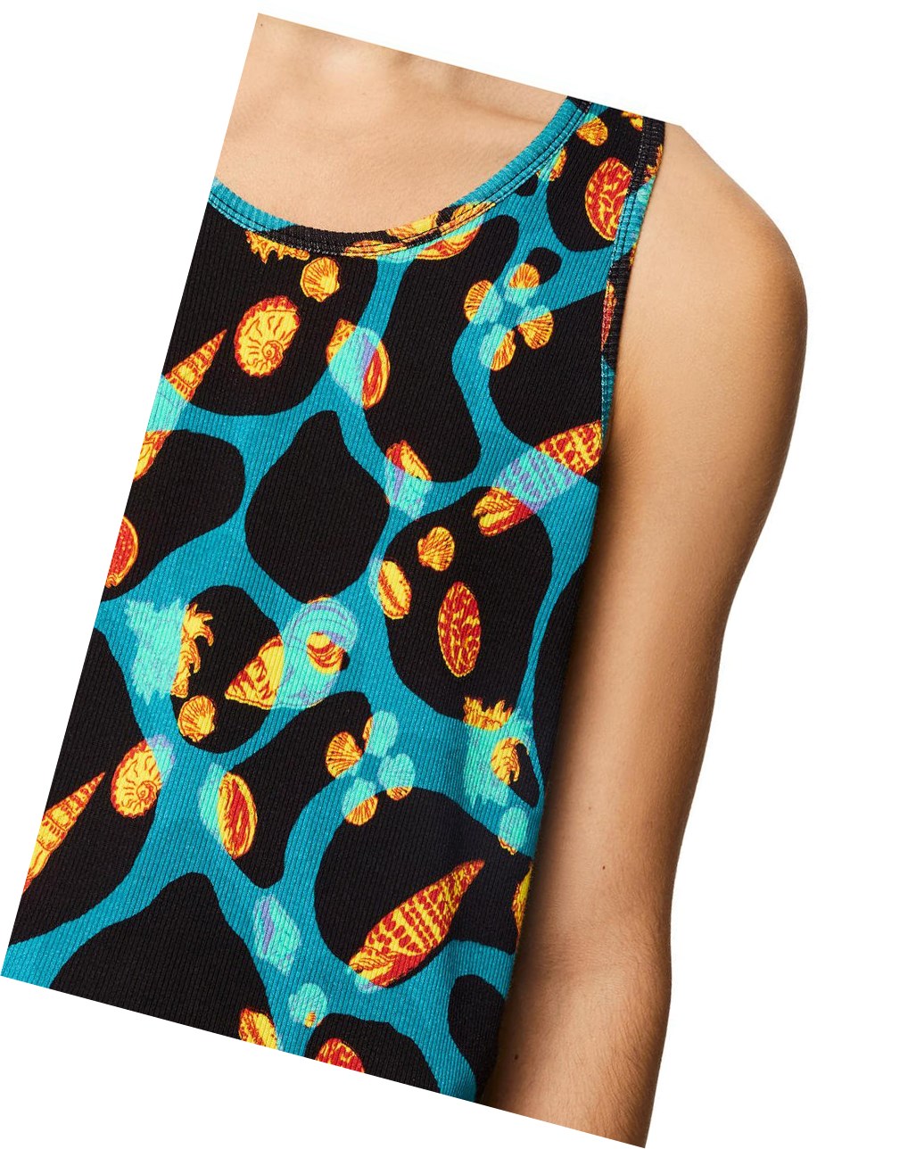 Loewe Shell print tank top in cotton Noir Turquoise | 7293VCYOI