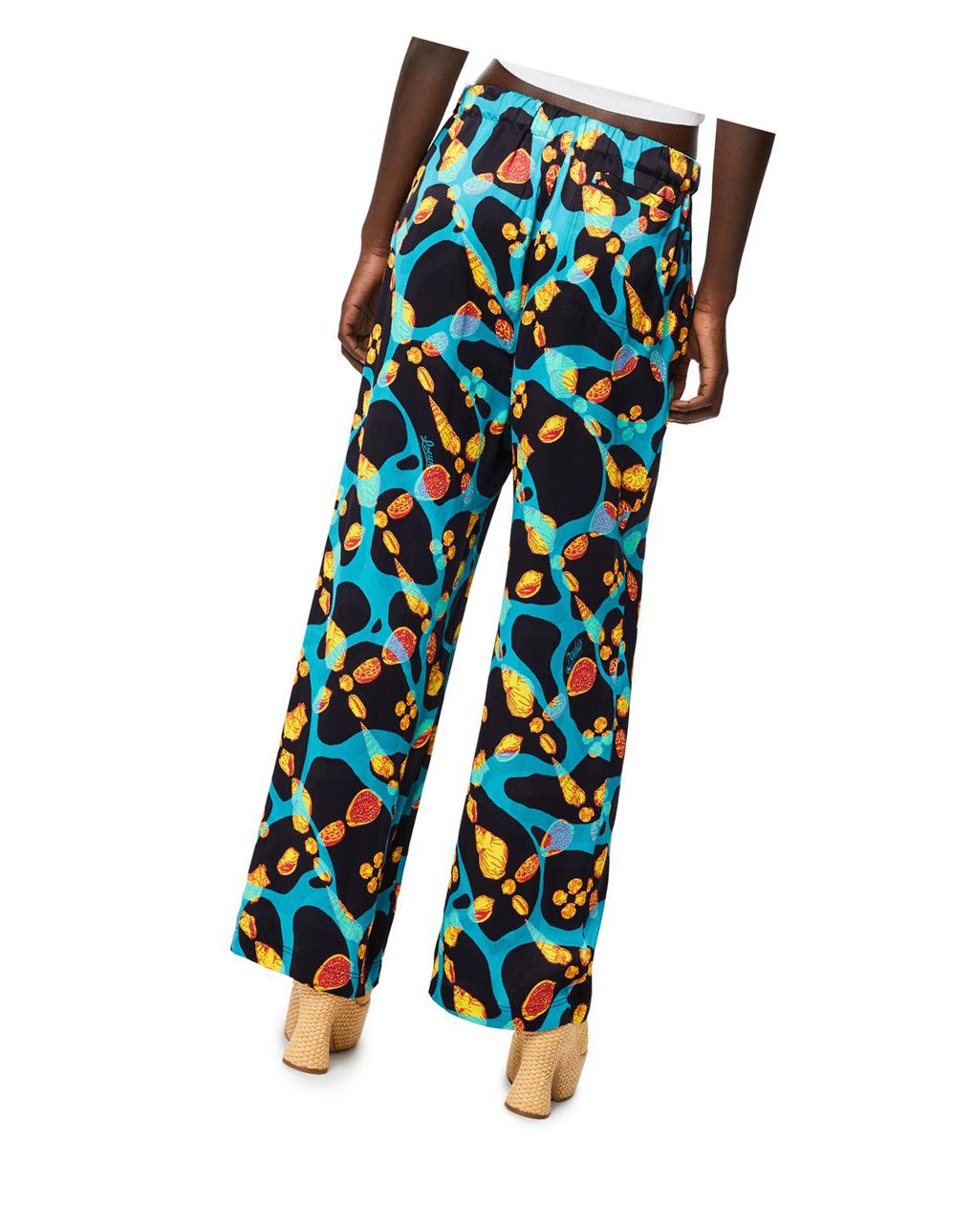 Loewe Shell print trousers in viscose Noir Turquoise | 4569BVWJI