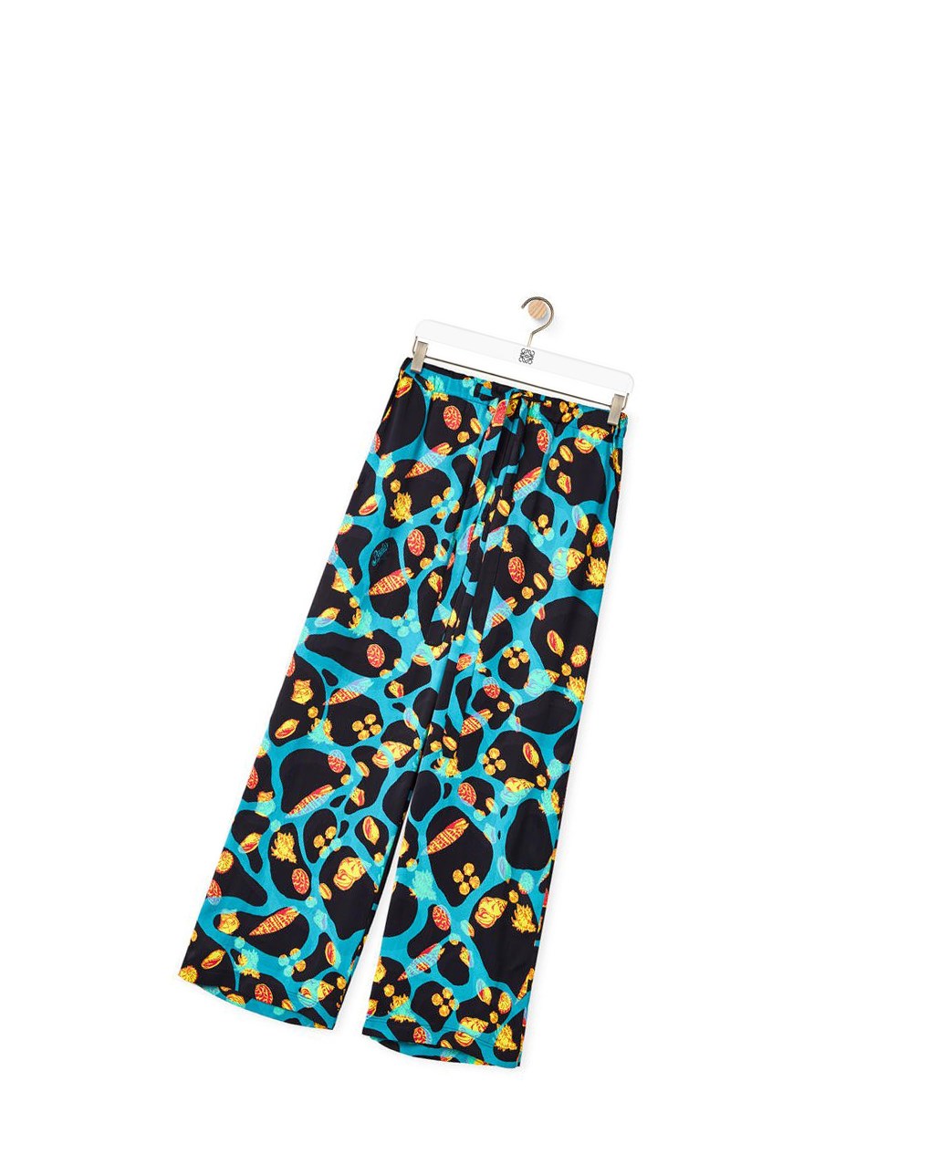 Loewe Shell print trousers in viscose Noir Turquoise | 4569BVWJI