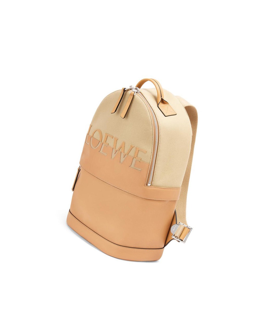 Loewe Signature Round backpack in canvas and classic calfskin Creta / Warm Desert | 7469LBWTY