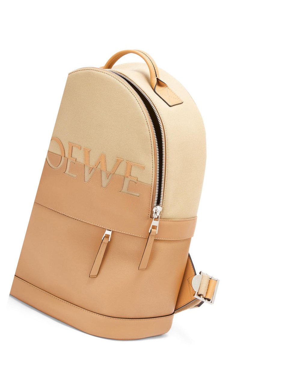 Loewe Signature Round backpack in canvas and classic calfskin Creta / Warm Desert | 7469LBWTY