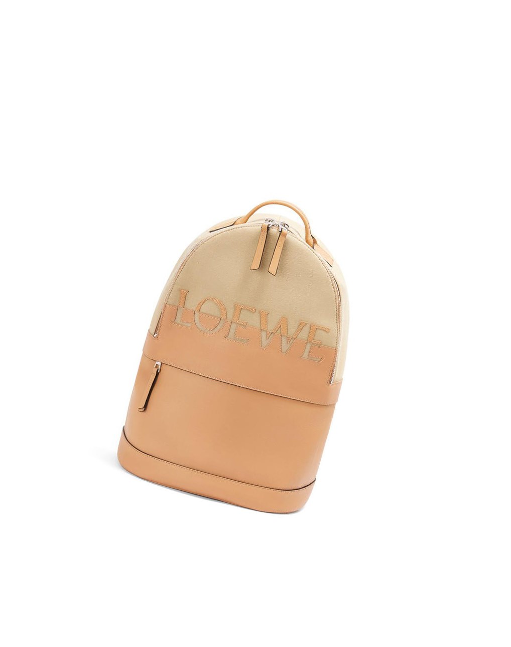 Loewe Signature Round backpack in canvas and classic calfskin Creta / Warm Desert | 7469LBWTY