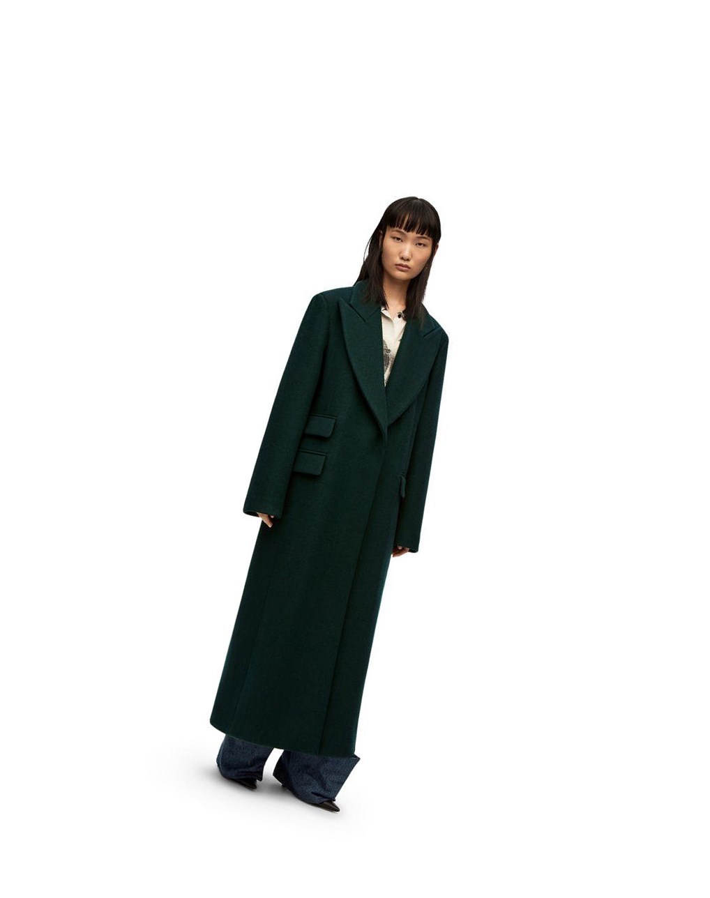 Loewe Single breasted coat in wool and cashmere Vert | 0517LVNUK