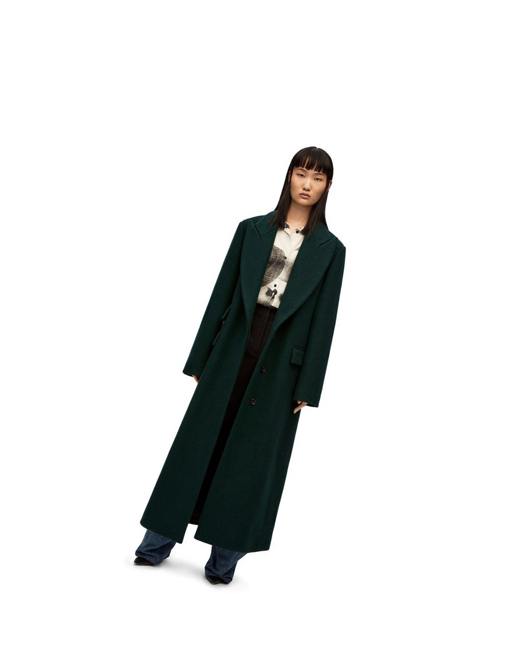 Loewe Single breasted coat in wool and cashmere Vert | 0517LVNUK