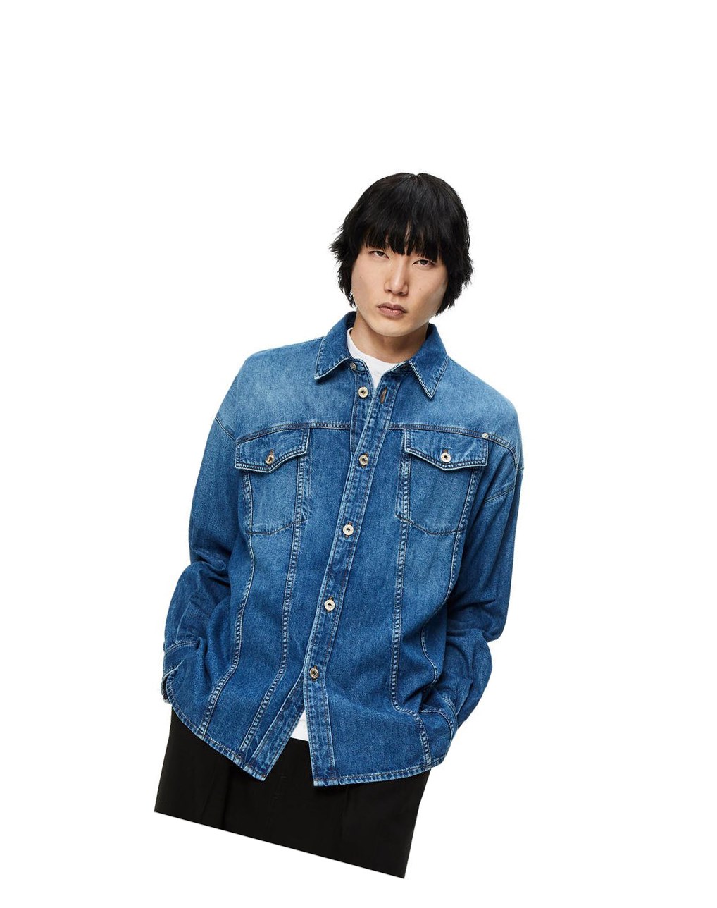 Loewe Slanted overshirt in washed denim Indigo Bleu | 2061YSOAL