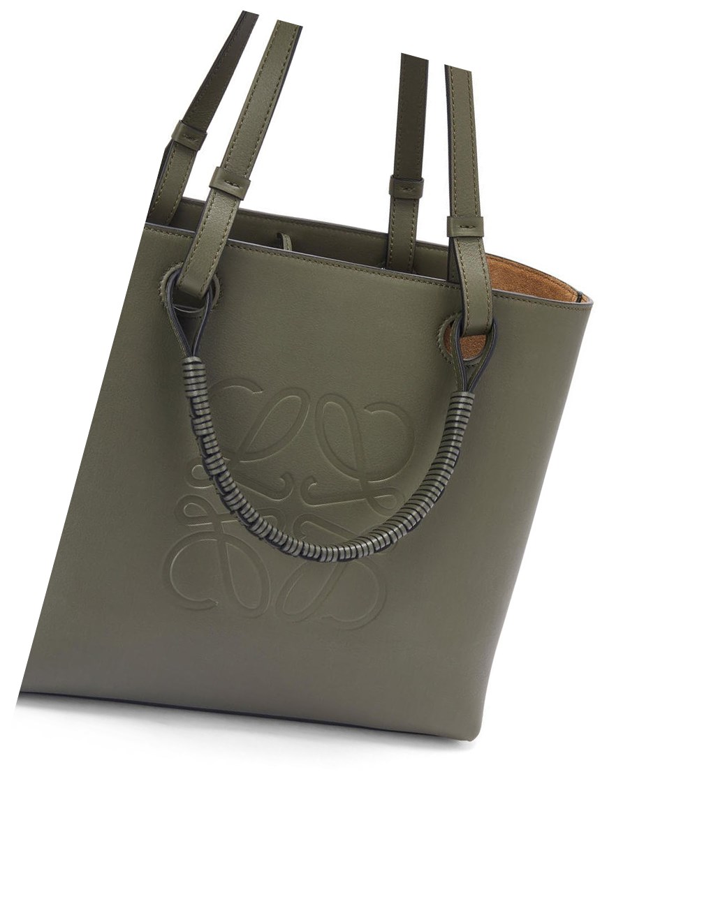 Loewe Small Anagram Tote bag in classic calfskin Kaki Vert | 8190IJSHG