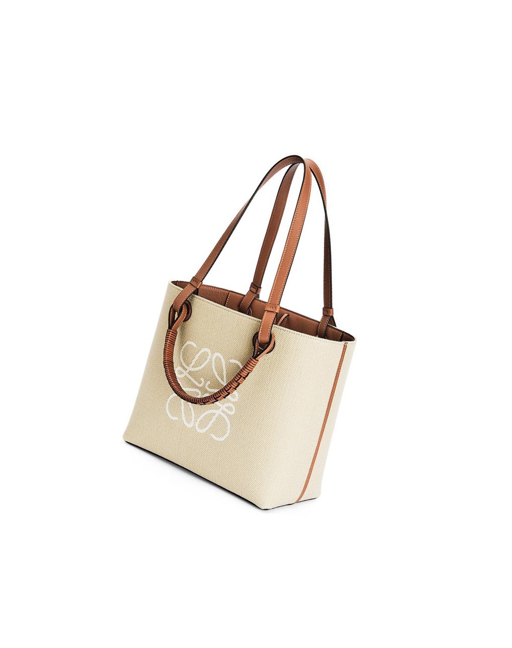 Loewe Small Anagram Tote bag in jacquard and calfskin Ecru / Tan | 0364DBAUE