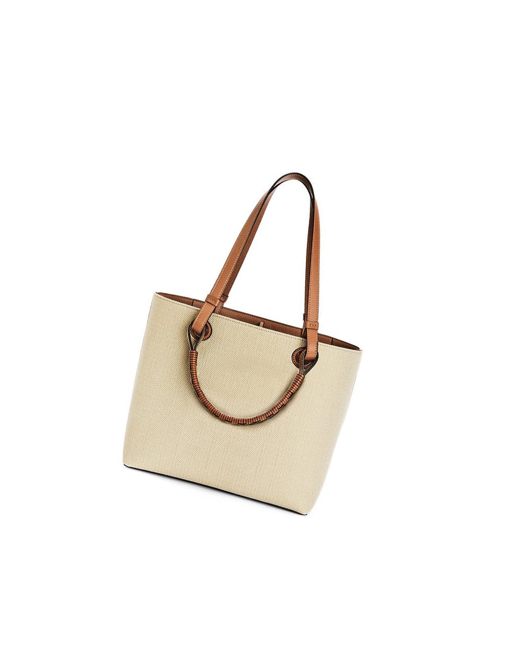 Loewe Small Anagram Tote bag in jacquard and calfskin Ecru / Tan | 0364DBAUE