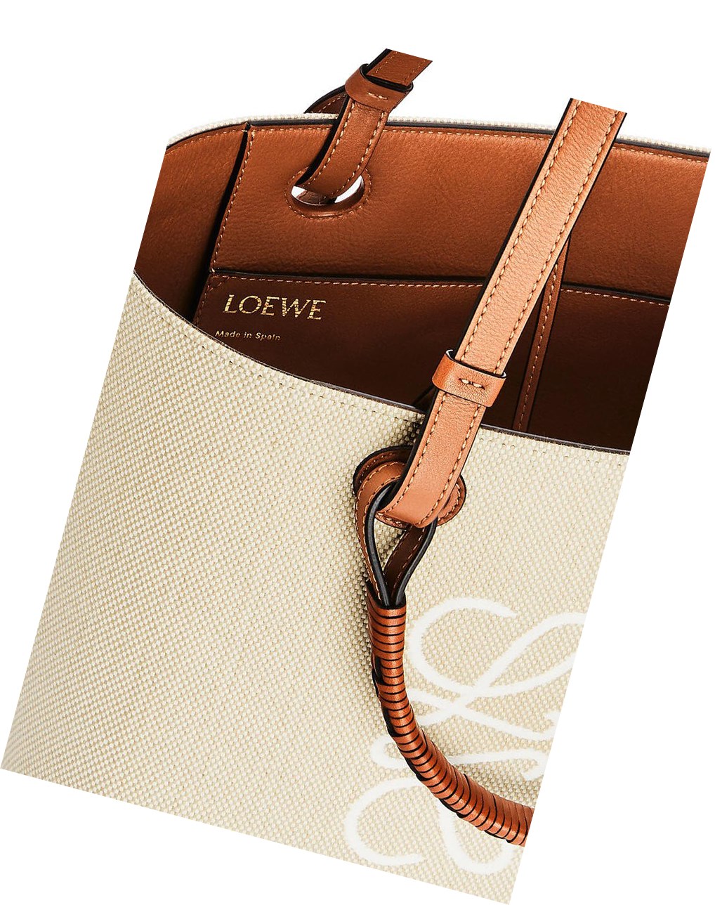 Loewe Small Anagram Tote bag in jacquard and calfskin Ecru / Tan | 0364DBAUE