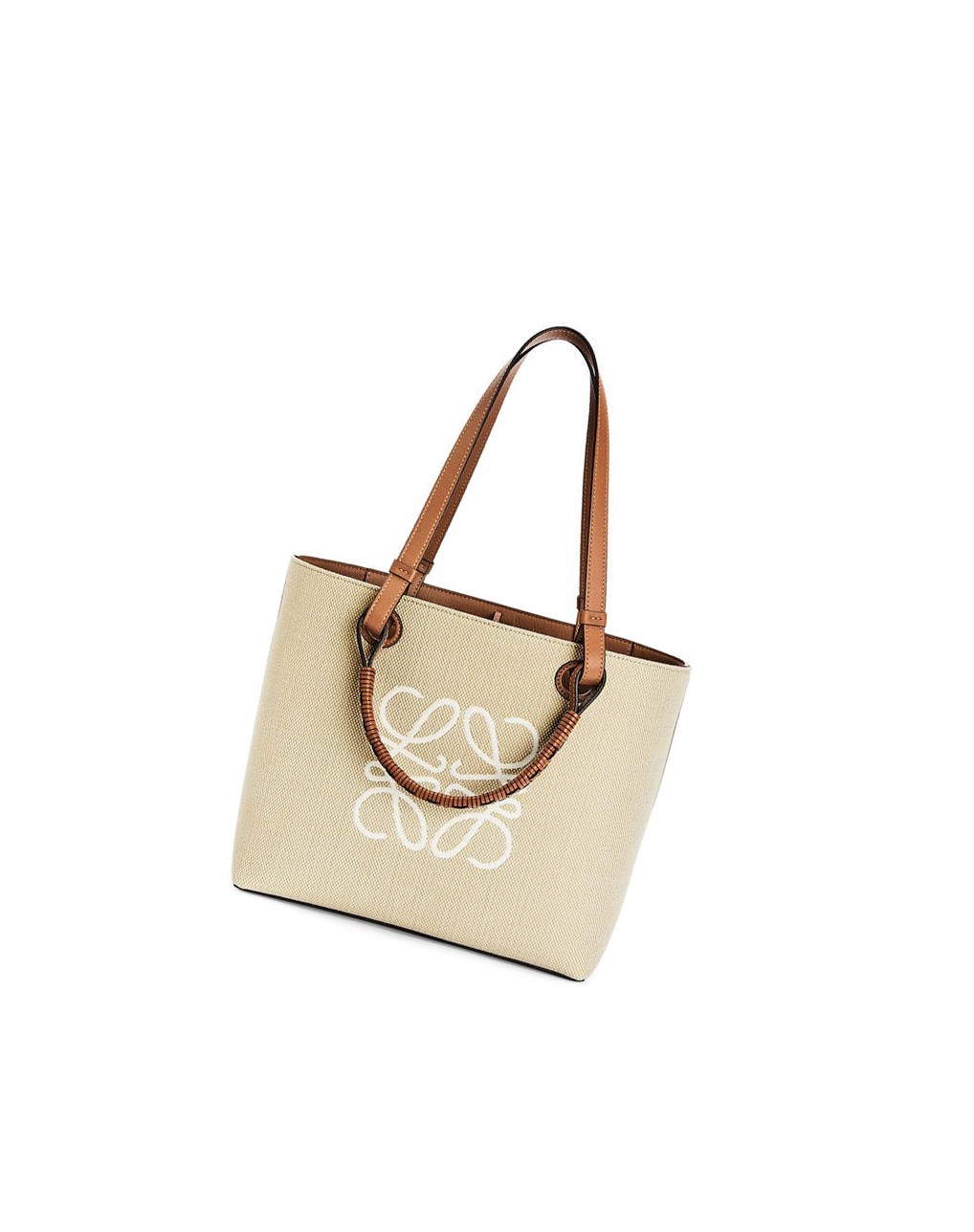 Loewe Small Anagram Tote bag in jacquard and calfskin Ecru / Tan | 0364DBAUE