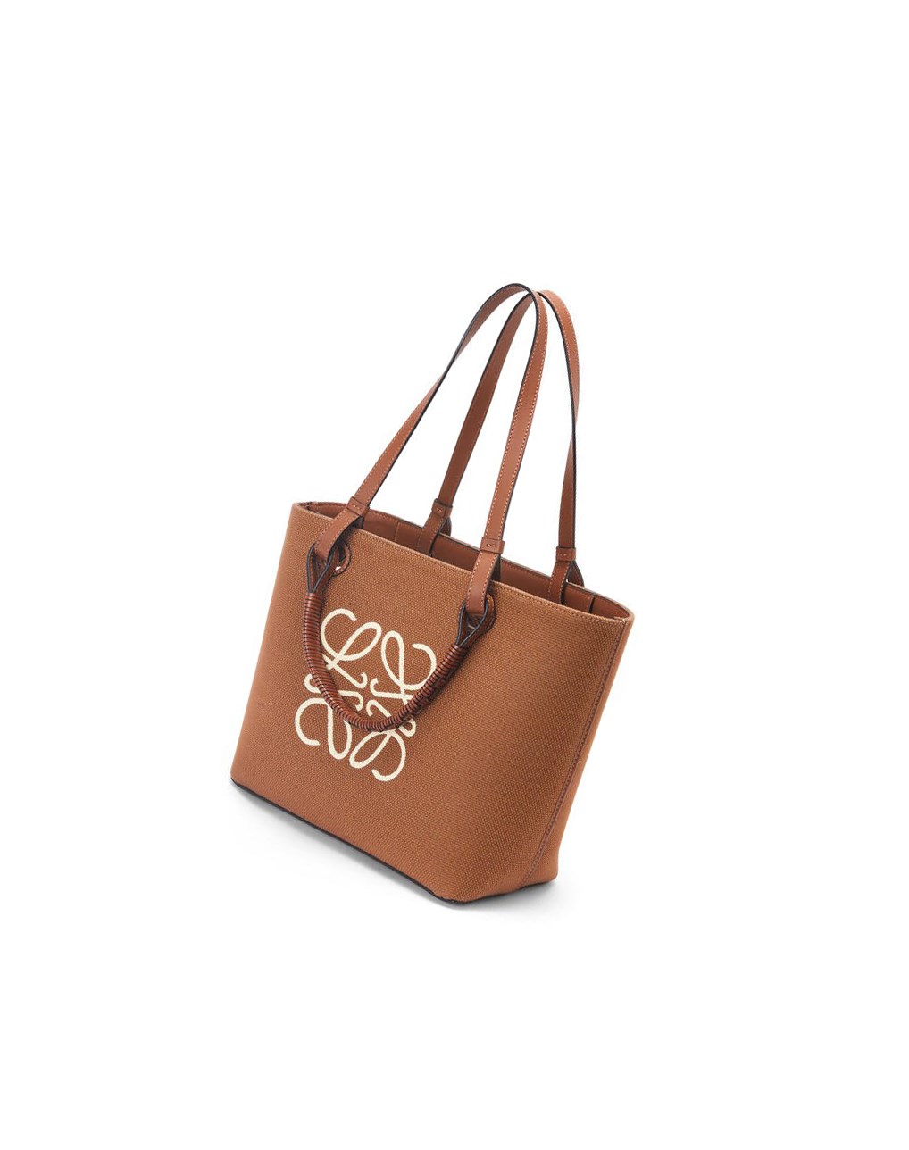 Loewe Small Anagram Tote bag in jacquard and calfskin Tan / Pecan | 7543UKNTG