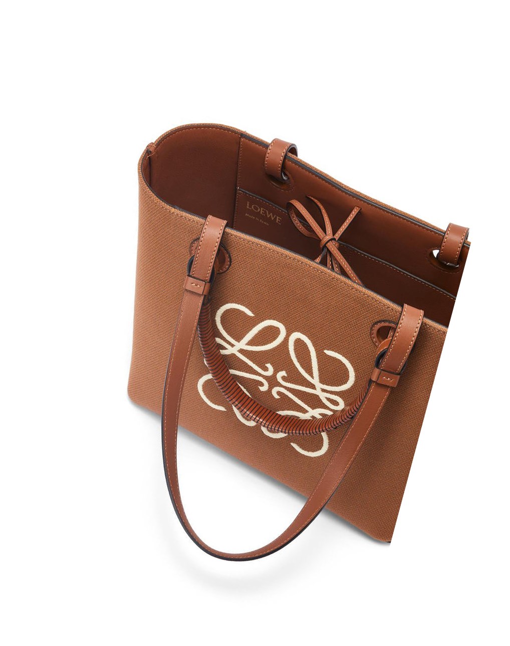 Loewe Small Anagram Tote bag in jacquard and calfskin Tan / Pecan | 7543UKNTG