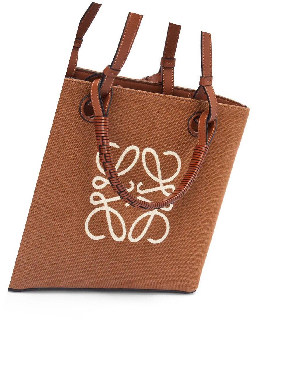 Loewe Small Anagram Tote bag in jacquard and calfskin Tan / Pecan | 7543UKNTG