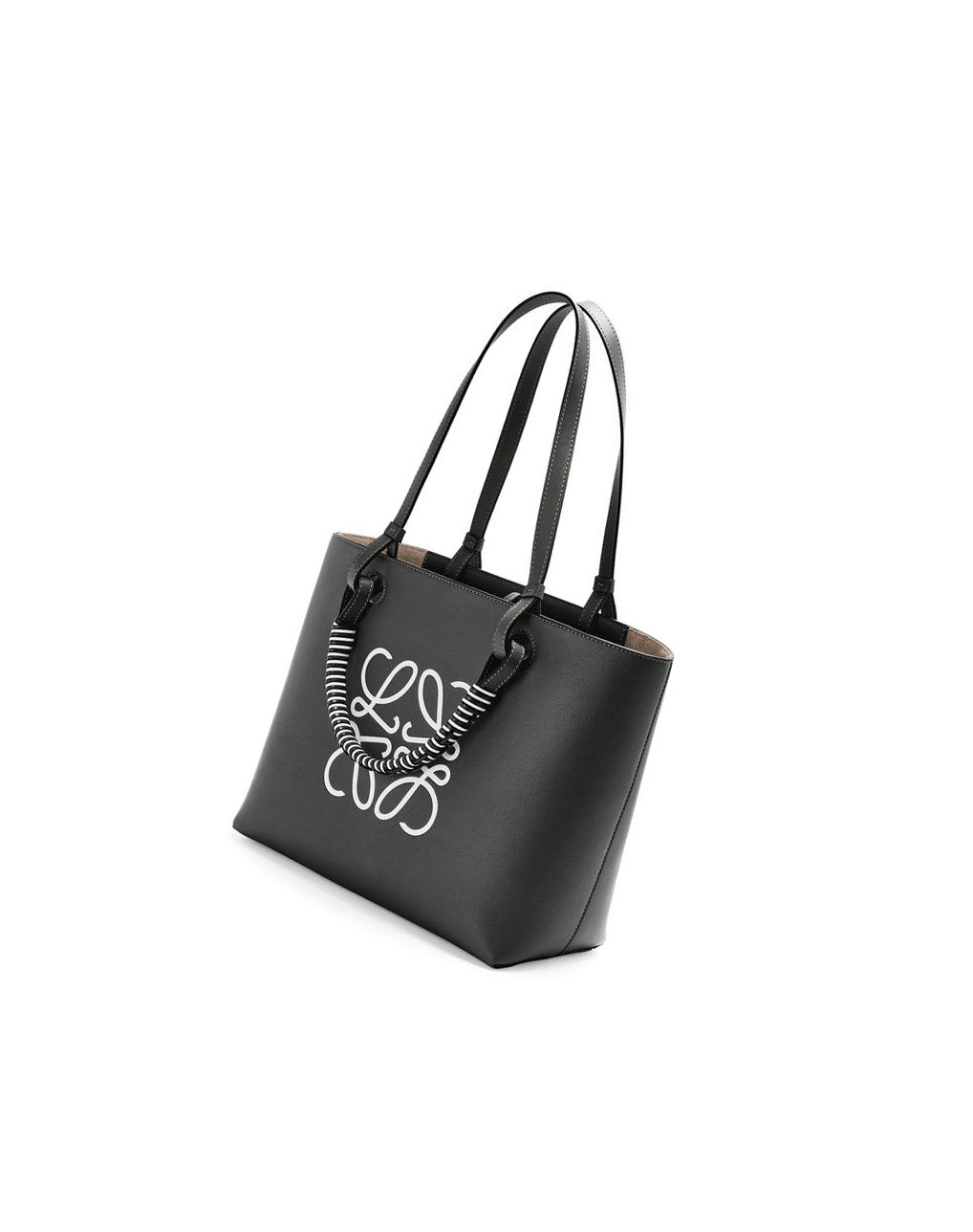 Loewe Small Anagram Tote in classic calfskin Noir Blanche | 9256QIMYR