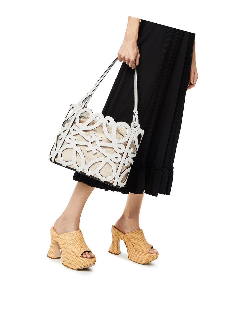 Loewe Small Anagram cut-out tote in box calfskin Blanche | 8096PAUZQ