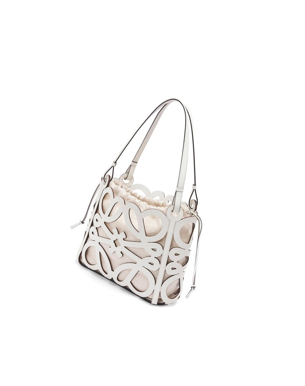 Loewe Small Anagram cut-out tote in box calfskin Blanche | 8096PAUZQ