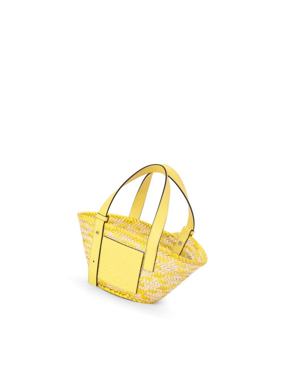 Loewe Small Basket bag in palm leaf and calfskin Citron | 8023AMGZU