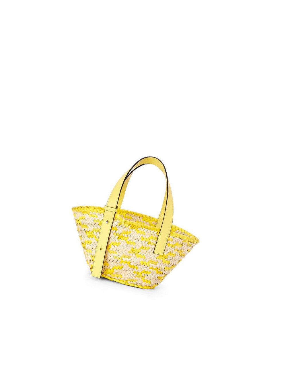 Loewe Small Basket bag in palm leaf and calfskin Citron | 8023AMGZU