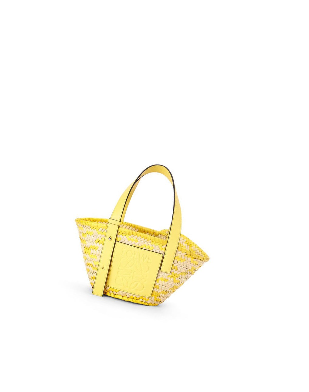 Loewe Small Basket bag in palm leaf and calfskin Citron | 8023AMGZU