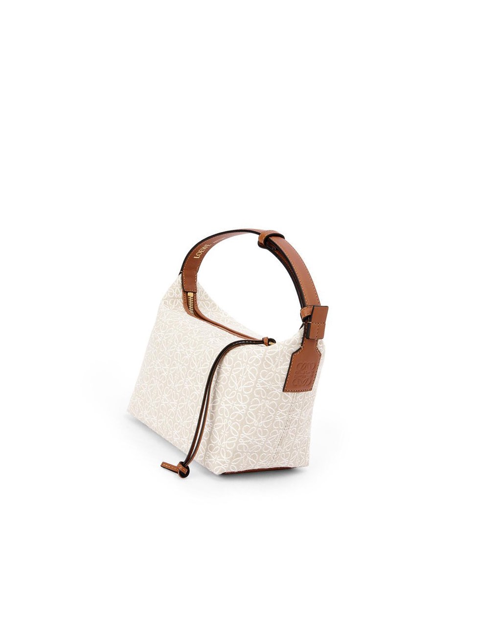 Loewe Small Cubi bag in Anagram jacquard and calfskin Ecru / Tan | 8250WCAHE