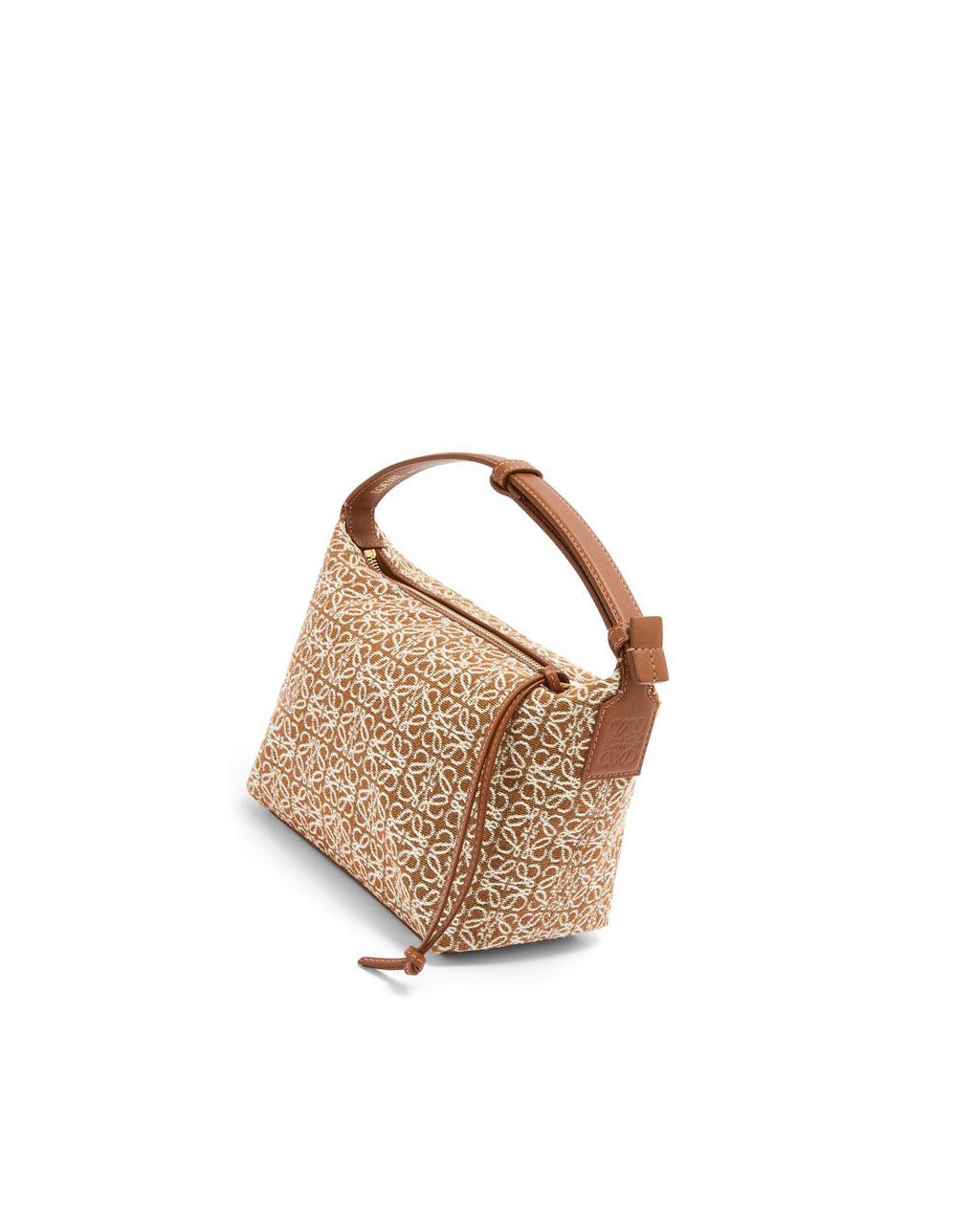 Loewe Small Cubi bag in Anagram jacquard and calfskin Tan / Pecan | 8372NAOIJ