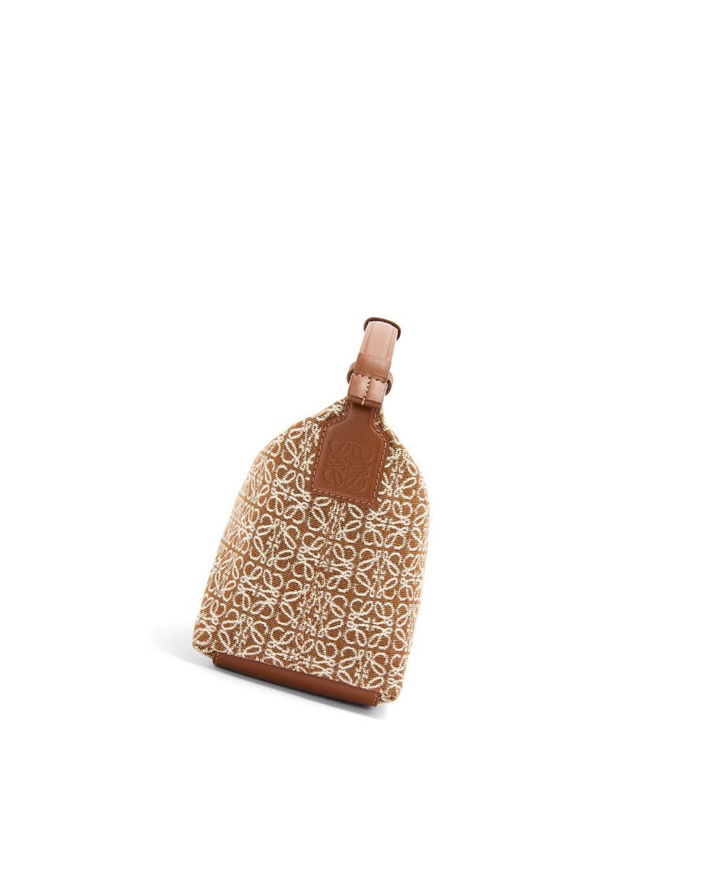 Loewe Small Cubi bag in Anagram jacquard and calfskin Tan / Pecan | 8372NAOIJ