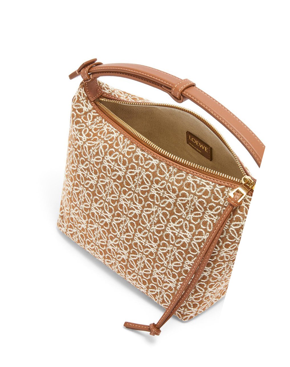 Loewe Small Cubi bag in Anagram jacquard and calfskin Tan / Pecan | 8372NAOIJ